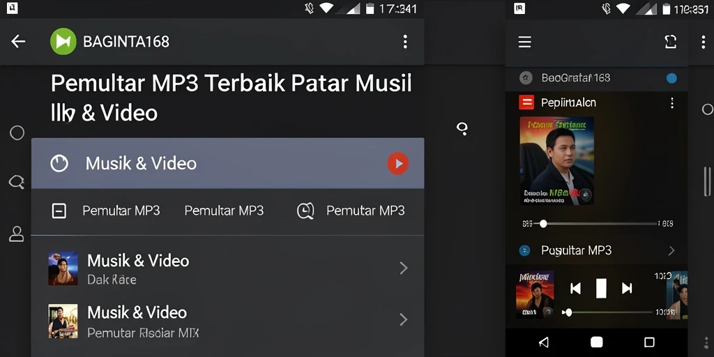 Antarmuka aplikasi BAGINTA168 yang memudahkan pemutaran musik.
