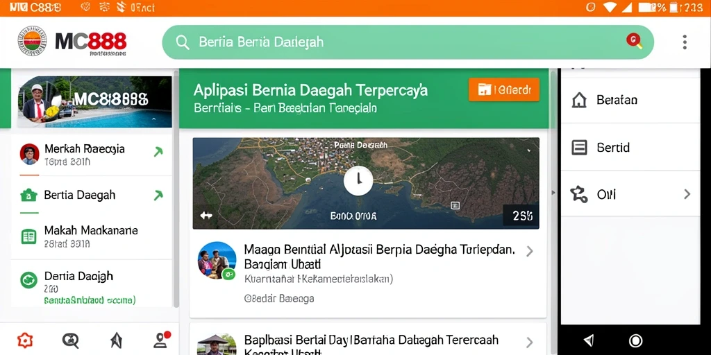 Antarmuka aplikasi MC888 dengan berita daerah terbaru.