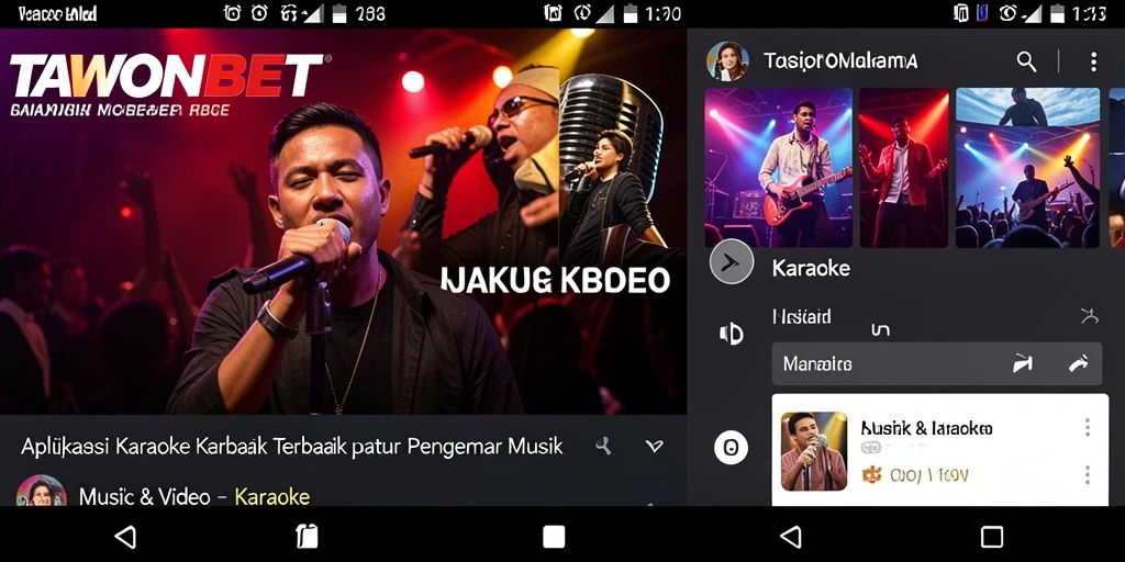 Screenshot antarmuka aplikasi TAWONBET saat bernyanyi karaoke.
